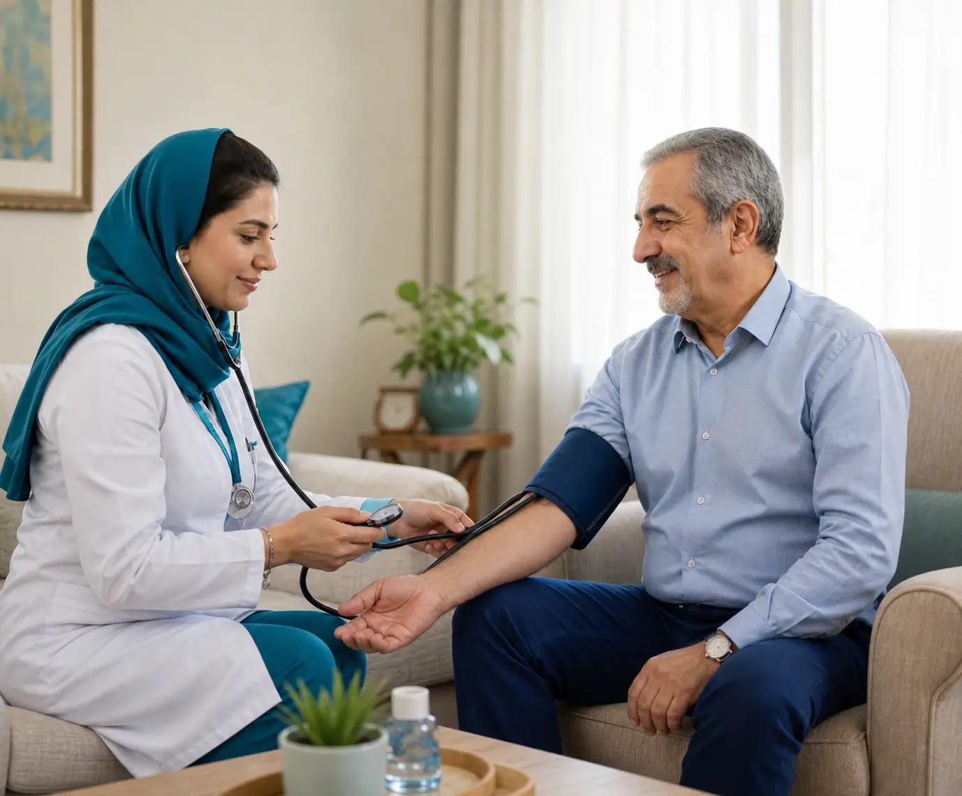 پرستار در منزل در تهران و کرج؛ کنترل فشار خون بیمار سالمند توسط پرستار مهرآوران درمان در محیط خانه